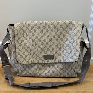 Gucci Beige and Gray Monogram Messenger Bag